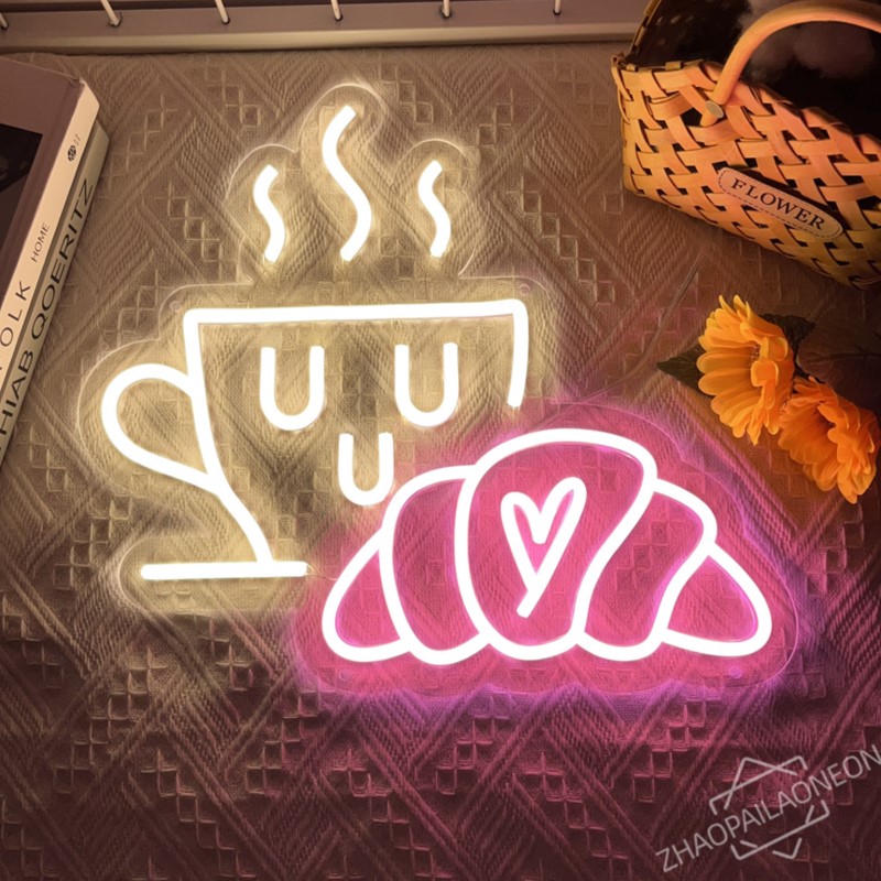 Coffee Tea Neon Sign - Coffee Bread Neon Sign Croissant Neon