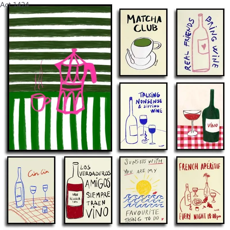 Coffee Tea Drawing - Modern Colorful Drawings Abstract Art Food