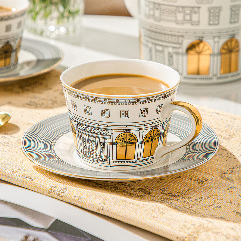 Tea Coffee Pot Set - Architectural Cup and Saucer Coffee Mug