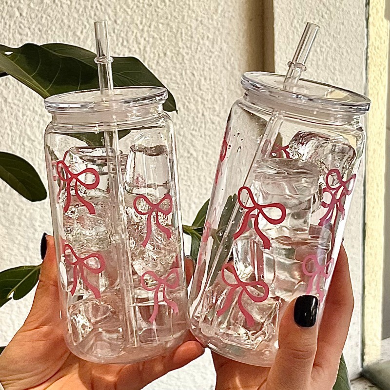Cute Pink Bow Plastic Cup With - đánh giá và giá Coffee Tea Jars