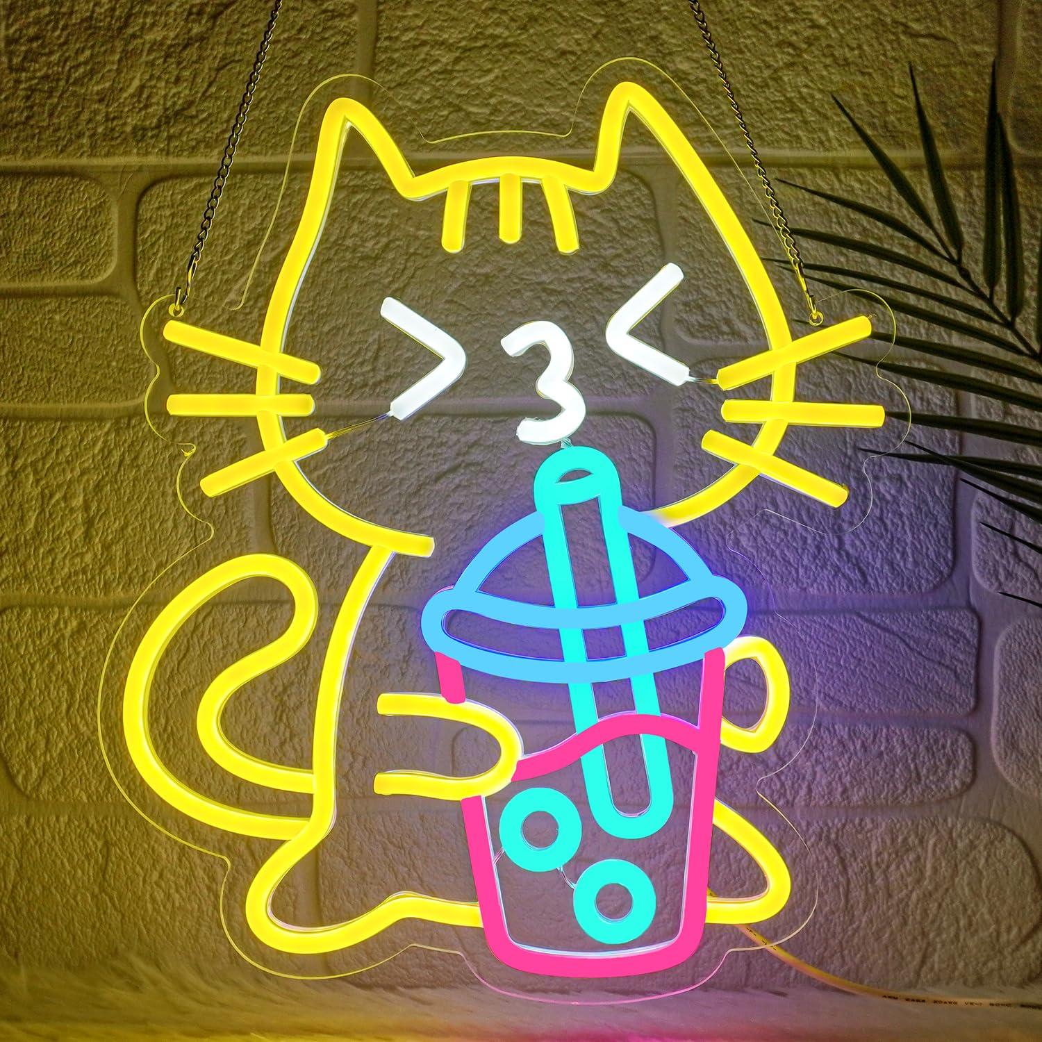 Cat Boba Tea Neon Sign Cute An - đánh giá và giá Coffee Tea Neon Sign