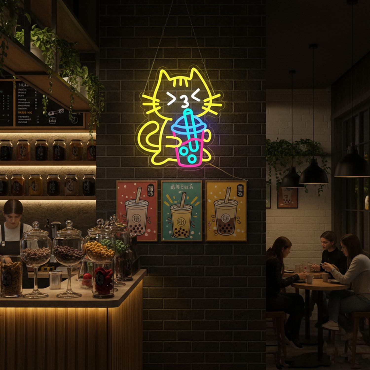 Cat Boba Tea Neon Sign Cute An - đánh giá và giá Coffee Tea Neon Sign