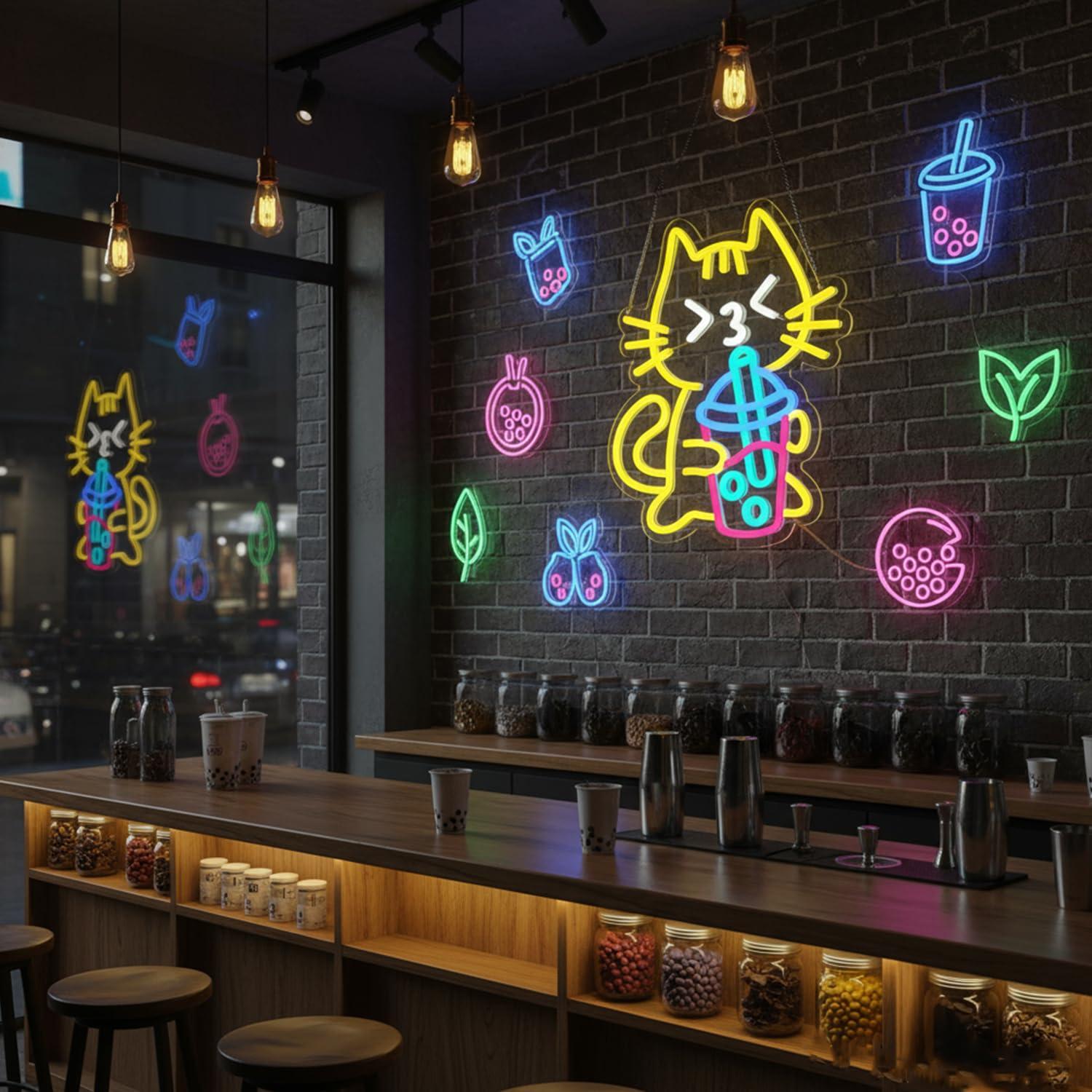 Cat Boba Tea Neon Sign Cute An - đánh giá và giá Coffee Tea Neon Sign