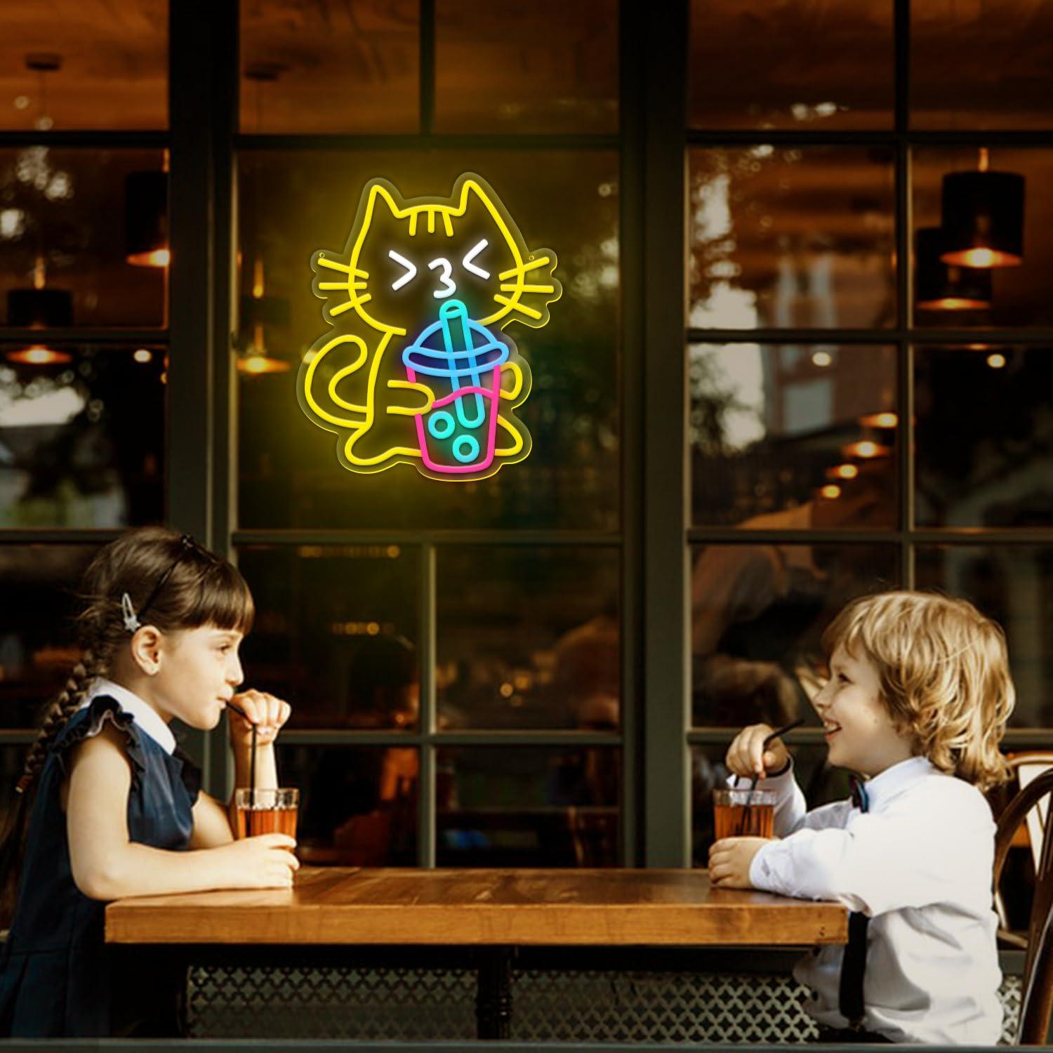 Cat Boba Tea Neon Sign Cute An - đánh giá và giá Coffee Tea Neon Sign