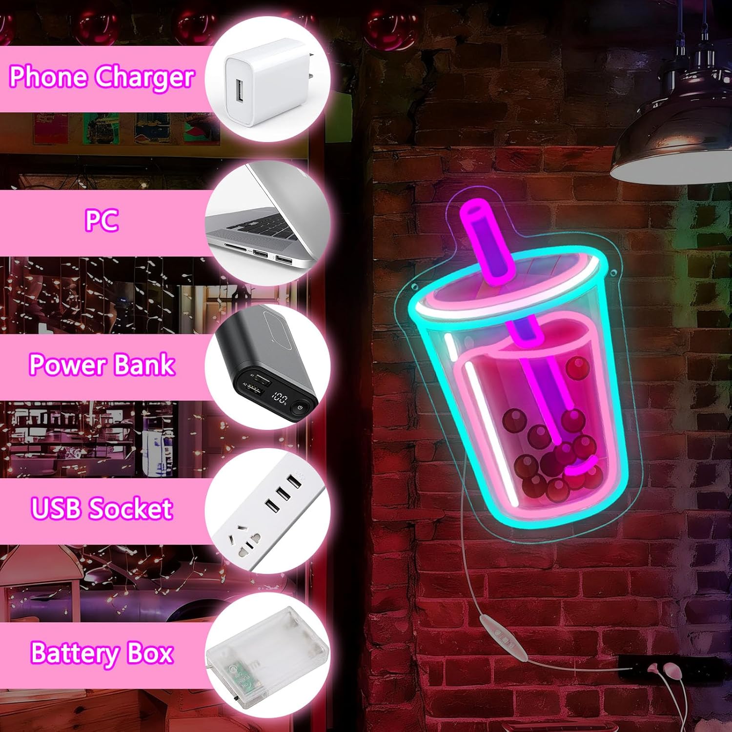 Bubble Tea Neon Sign USB Power - đánh giá và giá Coffee Tea Neon Sign